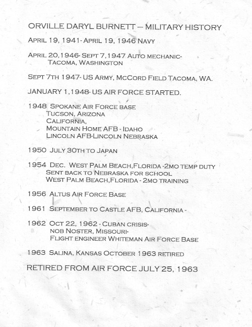 Orville Daryl Burnett-- Military History